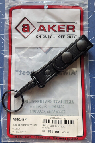 NUEVO AKER A561 CORREA PORTA LLAVES DE CUERO LISO NEGRO NEGRO A PRESIÓN ANILLO NEGRO - Imagen 1 de 3