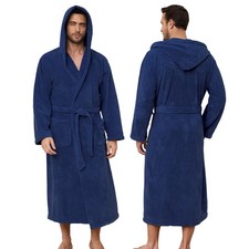 Mens Hooded Bathrobe, Soft Long Towel Robe, Super Absorbent, Quick Dry, Warm