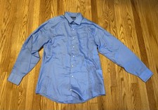 GEOFFREY Beene Fitted 16 34/35 Wrinkle Free Mens Button Down Long Sleeve Blue