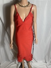 PrettyLittleThing Red Bodycon Midi Dress V Neck US 8 NWT
