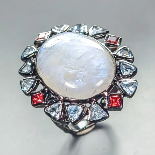 Fine Art Jewelry 32ct Natural Moonstone Ring 925 Sterling Silver Size 8 /R456386