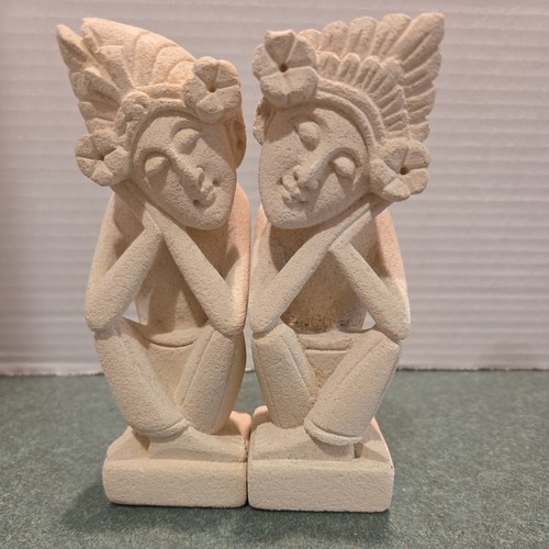 Set of 2, 6" Hand Carved Limestone Sculpture Statues Home Decor Artwork Stone - Picture 1 of 12