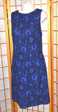 Ralph Lauren Black Lace Overlay&Royal Blue Cocktail~Mother of Bride Dress Sz. 16