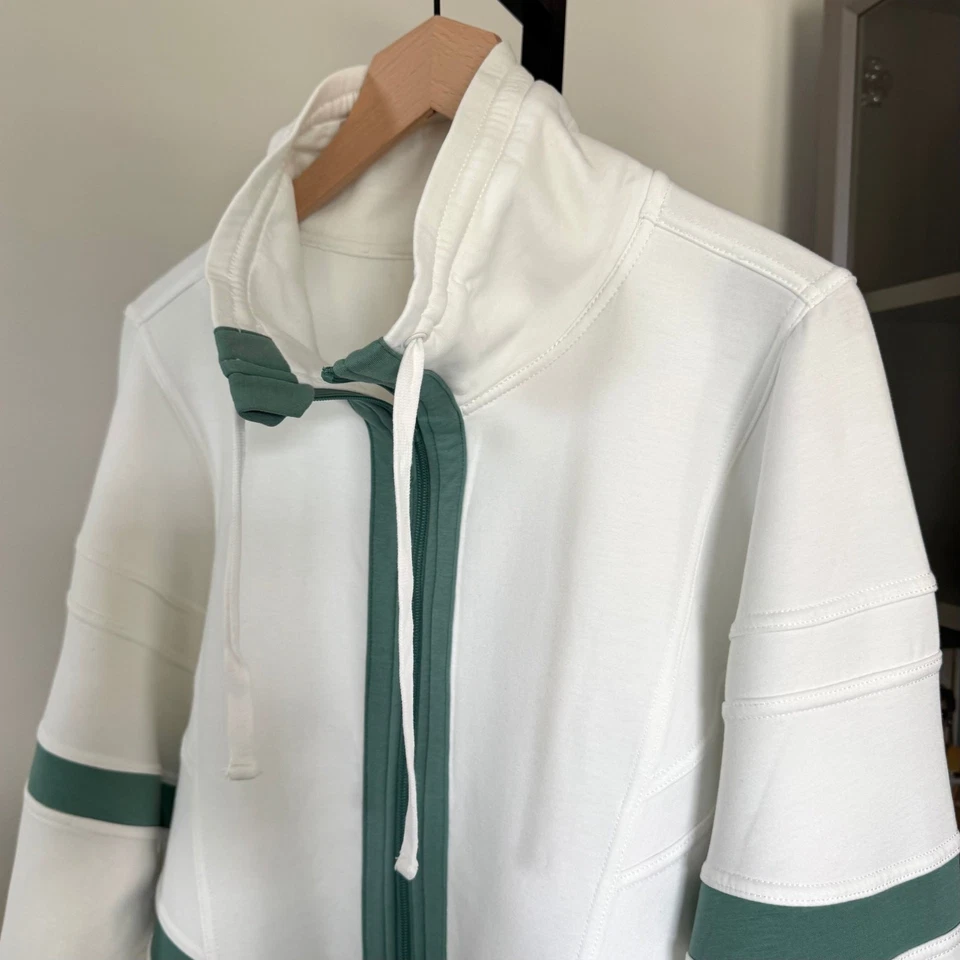 Free People Movement Right On Blanco Verde Ribete Traje de Pista Chaqueta Pantalones Conjunto  Foto 2 de 4