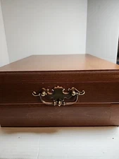 Vintage Wooden Silverware Chest Silverware Storage Box Case With Brass Handles