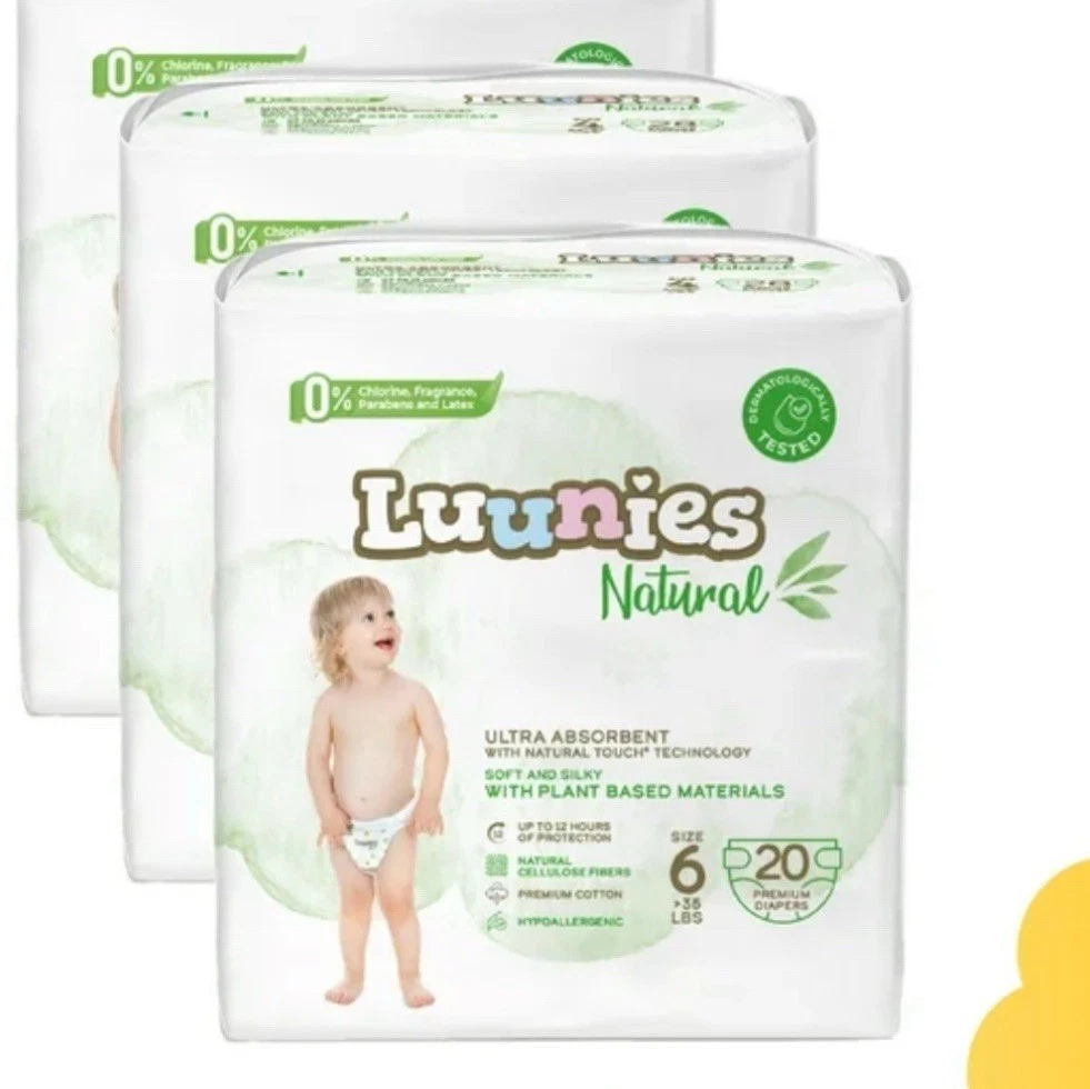 Luunies Natural Premium Diapers, Ultra Absorbent, Size 6, 80 Diapers 4pk Of 20
Opens in a new window