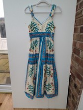 Monsoon Size Medium Dress Anya Border Print Midi Sun Dress Blue Ivory New bxr