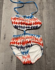 Art Class Girls Tie Dye One Piece Swimsuit M 8 Red White Blue High-Waisted