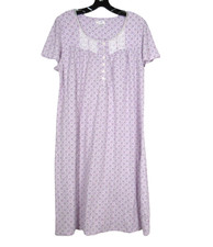 SECRET TREASURES Purple FLORAL DESIGN Knit LACE NECKLINE Lounge NIGHTGOWN Sz L