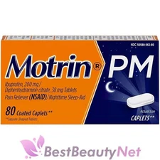 Motrin PM Pain Reliever Nighttime Sleep Aid 80 Coated Tablets
