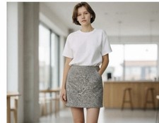Michael Kors Gray Tan Woven Wool Pencil Skirt Size 6 Preppy Minimalist Italy