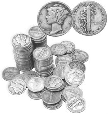 Mercury Dimes 90% Silver 50 Coin Roll $5 Face Value Average Circulated In Stock