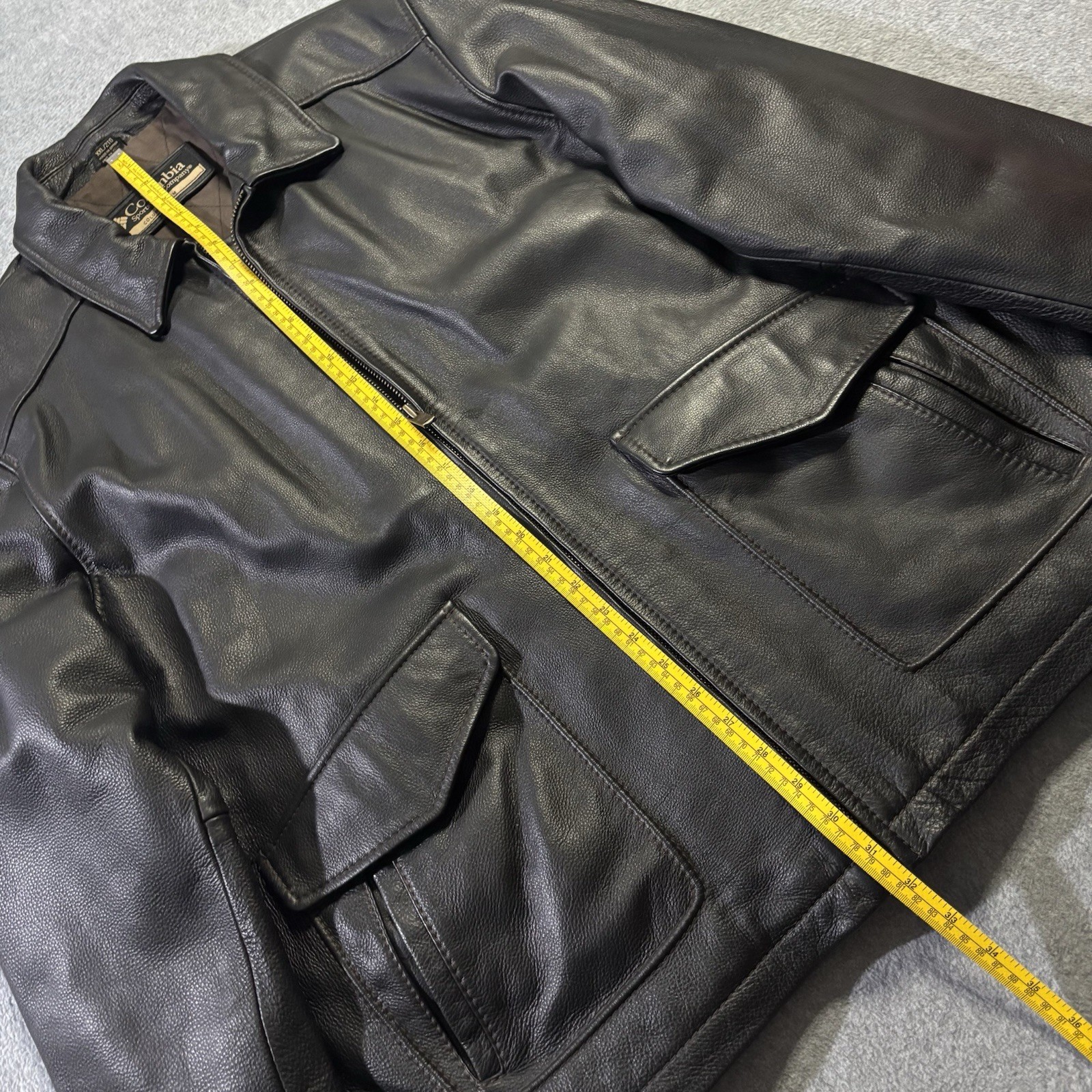 Columbia Sportswear Vintage Men XXL Black Leather Bomber Flight Jacket Coat Y2K image 6