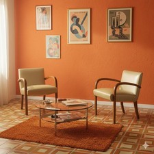 Fauteuils Vintage Hêtre Simili Cuir Italie Années 1960 Originaux