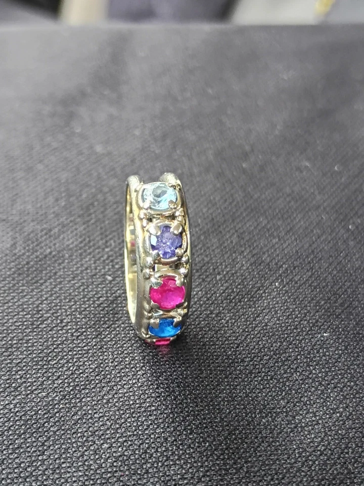 GB ANILLO ESPINELA DOBLE PIEDRA PRECIOSA MULTICOLOR ORO BLANCO 14K VINTAGE TALLA 6..50 Foto 4 de 4