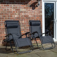 Image of Set of 2 Luxury Padded Multi Position Zero Gravity Garden Relaxer Chair in Black