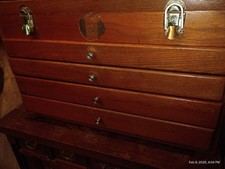 Wood Tool Chest Box 4 Drawers Green Felt-lined Interior Side Handle