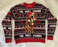 RUDOLPH The Red Nosed Reindeer Christmas Ugly Sweater Unisex Size Large
