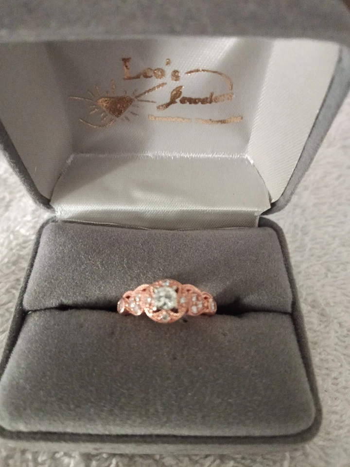 14K Rose Gold Diamond Coral Ring 1960 .60 Carat Size 6.5 - Image 4 of 4