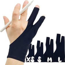 Artist Drawing Gloves - 2 Pack, Palm Rejection for iPad, Black, Fingerless
