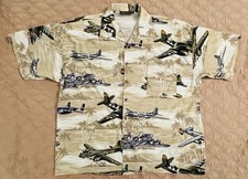 Vintage Monzini Collection Hawaiian Tropical Palm Tree Airplanes shirt Size XL