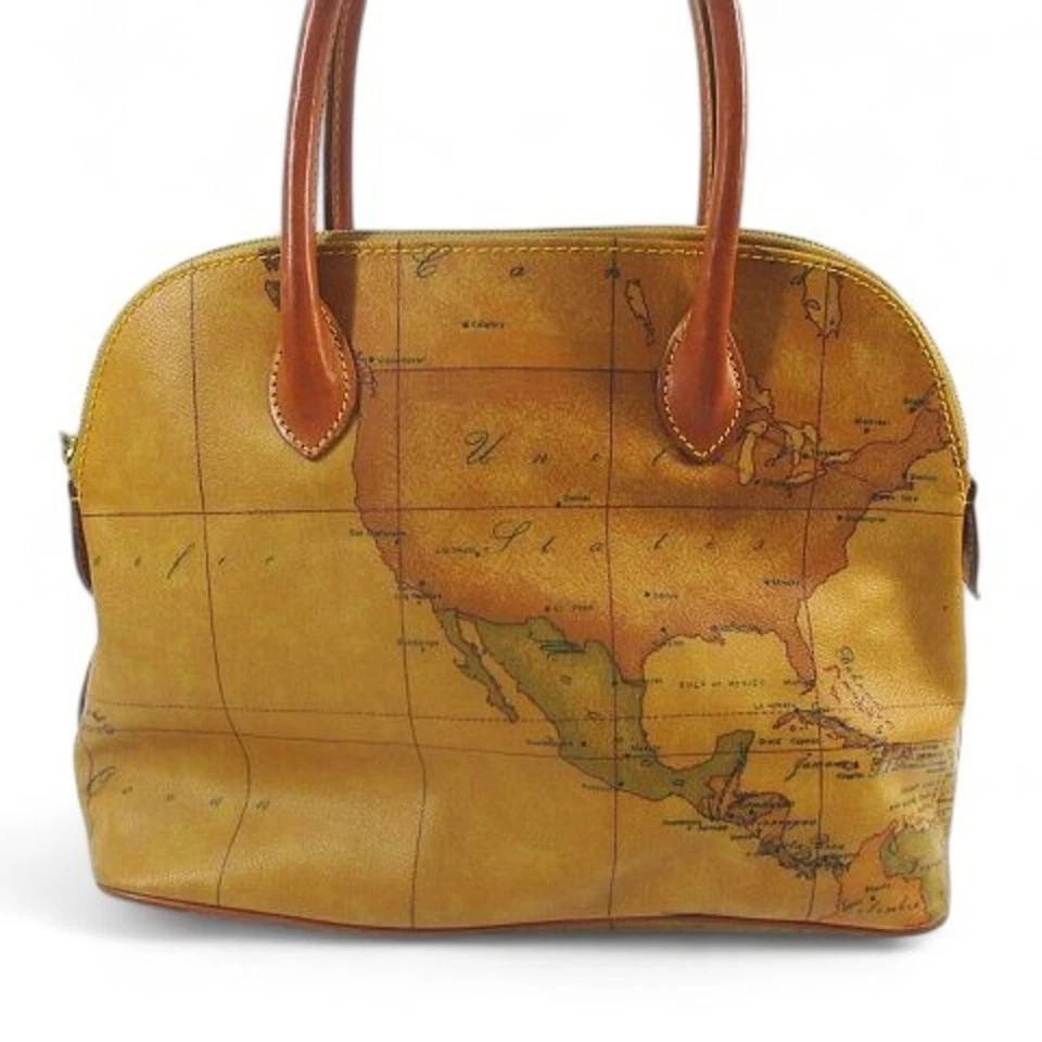 Bolso de mano Alviero Martini 1A Classe patrón mapa mundo marrón cuero estilo usado 377 Foto 2 de 4