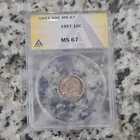 1957 Roosevelt Silver Dime ANACS MS67 Uncirculated Business Strike 0.9 Fine 10C