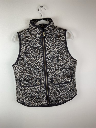 NWT J. Crew Animal Print Puffer Vest Size Small Pockets Full Zip Brown Tan - Picture 1 of 5