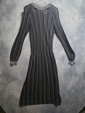 Vintage Wenjilli Dress Womens 9/10 Black Metallic Stripe Maxi Long Sleeve 90s