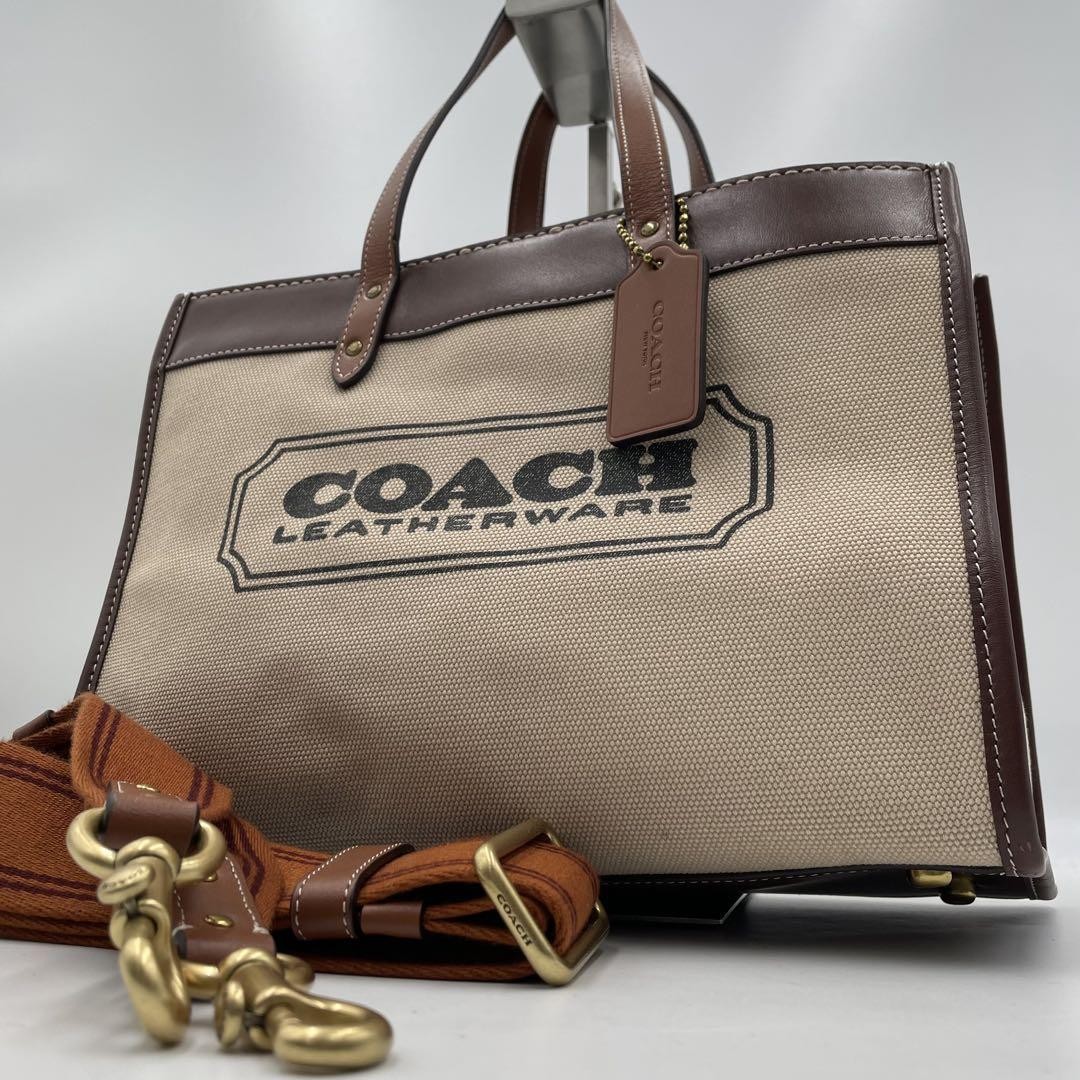 Vintage Coach Field Tote 2-Way Canvas and Leather Shoulder Bag with Logo  