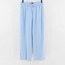 Zara Womens Blue Wide Leg Pants Size L Drawstring Waist High Rise Linen Blend