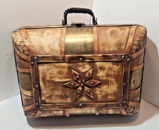 Antique Wood & Brass-Bound Steamer Suitcase with S.W.L. Monogram — listing 4