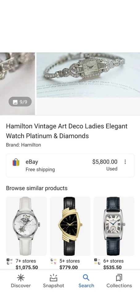 Reloj de cóctel Hamilton 1941 para dama esfera de platino diamante con correa parcial Foto 4 de 4