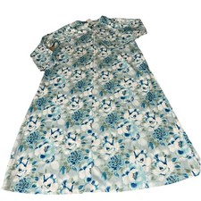 Vintage House Robe Blue Floral Trad Wife Mod Lounge Duster Housewife Mrs Roper L