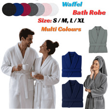 UNISEX WAFFLE BATH ROBE 100% EGYPTIAN COTTON SOFT HOTEL SPA SHAWL DRESSING GOWN