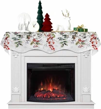 Christmas Mantel Scarf Winter Xmas Decor Fireplace Scarf 90 X17 Inch, Pine Leaf 