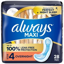 Maxi Pads without Wings, Size 4, Overnight Absorbency,Leak Protection 28 CT