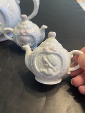 4pc Precious Moment Teapot Salt Pepper Shakers Teabag Holder Vtg 1993