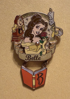 Disney Pin Belle with a Book Dangle Princess Icons Series Jeweled Retired