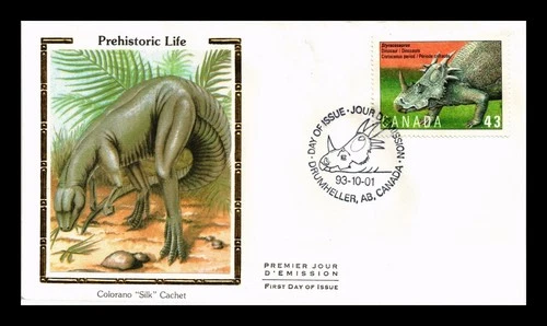 COVER STYRACOSAURUS PREHISTORIC LIFE CANADA FDC COLORANO SILK CACHET