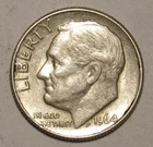 1964 D ROOSEVELT DIME, 90% Silver in circulated condition