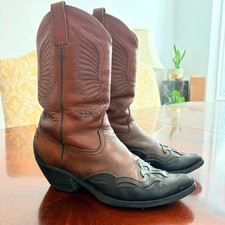Leather Cowboy Boots Brown and Black Size 9.5 Vibram Sole Unbranded