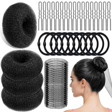 YINGFENG 134 Pcs Black Hair Bun Maker Kit Medium - 4 Bun Hair Pieces for Women,