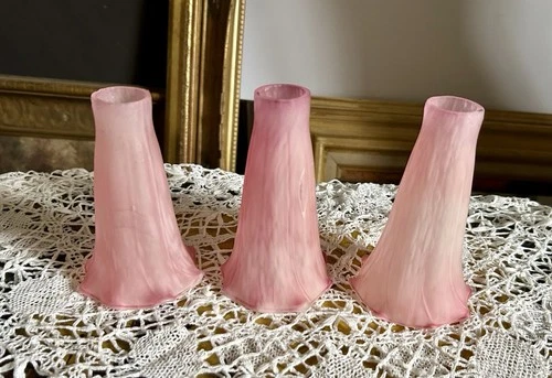 Vintage Pink Lily Flower Blown Glass Lampshade Tiffany Style Lamp Shade Set 3
