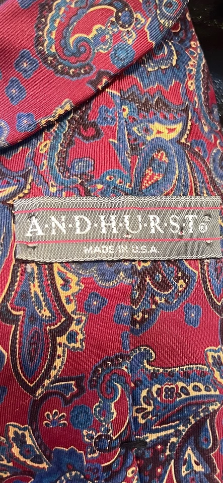 Corbata de cachemira ANDHURST 100 % seda roja azul dorada Foto 3 de 4