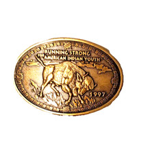 BELT BUCKLE BUFFALO RUNNING STRONG AMERICAN INDIAN YOUTH 1997 Fits 1.5" Belt.