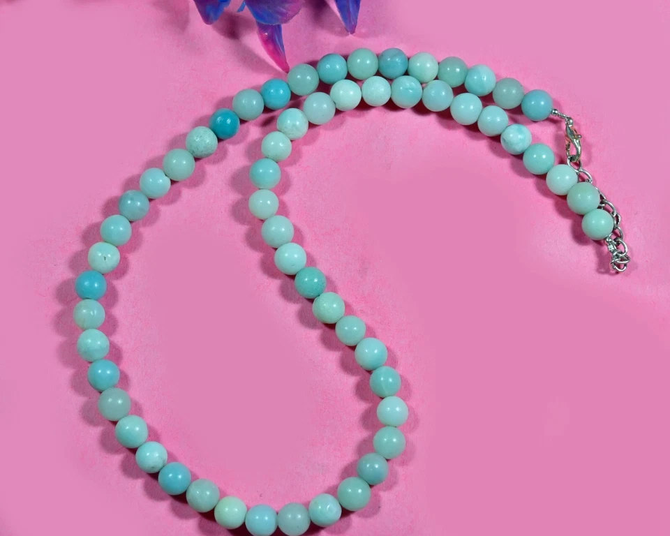 Collar Larimar Azul Suave Redondo Piedras Preciosas Cuentas 6-8MM Propiedades Curativas 24"" Foto 4 de 4