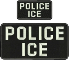 POLICE I C E EMBROIDERY PATCH 10X5  AND 5X2.5 HOOK ON BACK SILVER ON BLACK