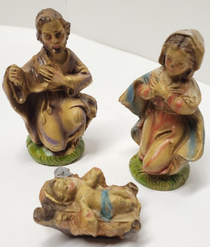 Vintage Baby JESUS Manger MARY JOSEPH Nativity Chalkware 3 Piece Figures Italy