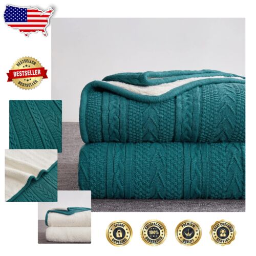 Lake Blue Acrylic Sherpa Fleece Blanket - Machine Washable Comfort - 第 1/12 張圖片